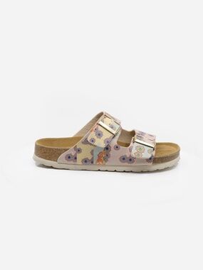 BROWNS Classic 2-Buckle Floral Pattern Leather Slides